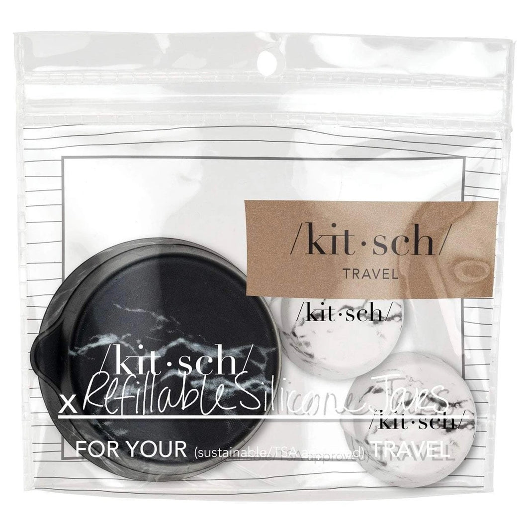 KITSCH Refillable Silicone Jars 3PC Set - Black & White Marble